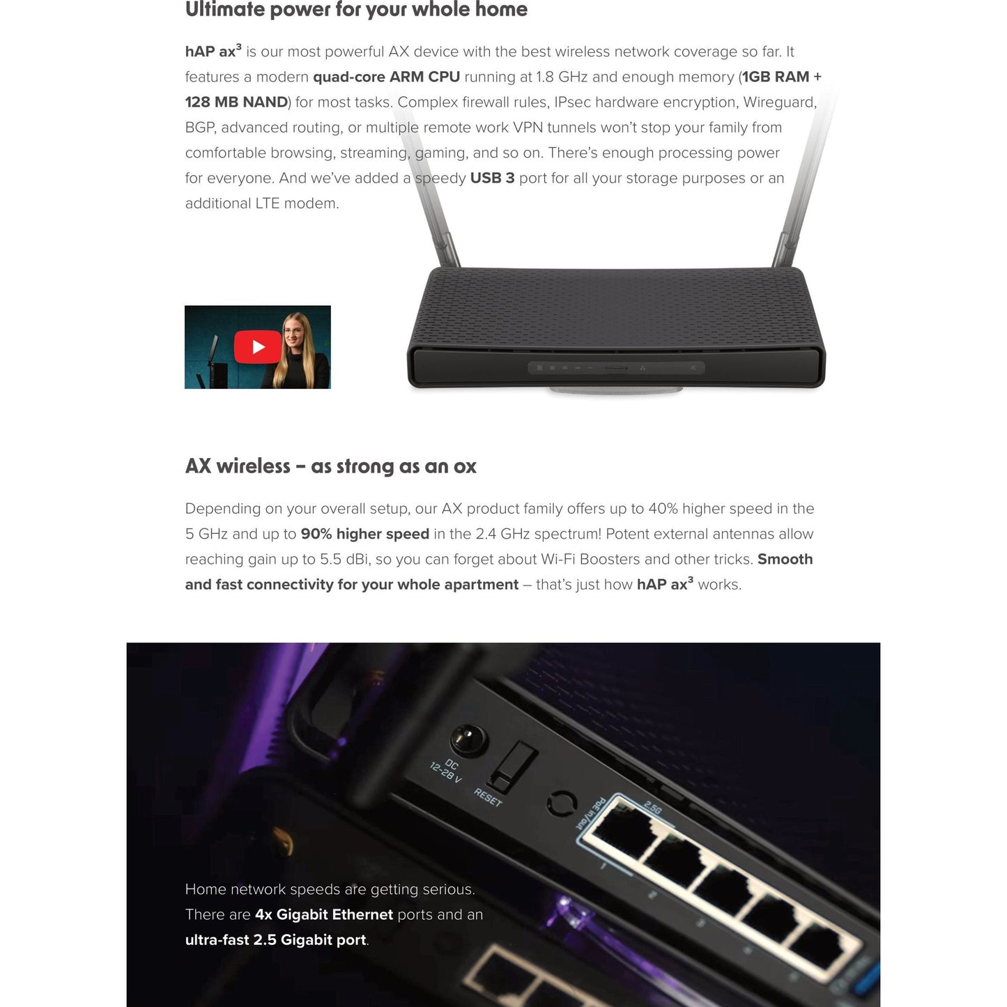 MikroTik hAP ax3 4 Gigabit 1 Port 2.5G PoE 1800Mbps WiFi 6 Router | C53UiG+5HPaxD2HPaxD