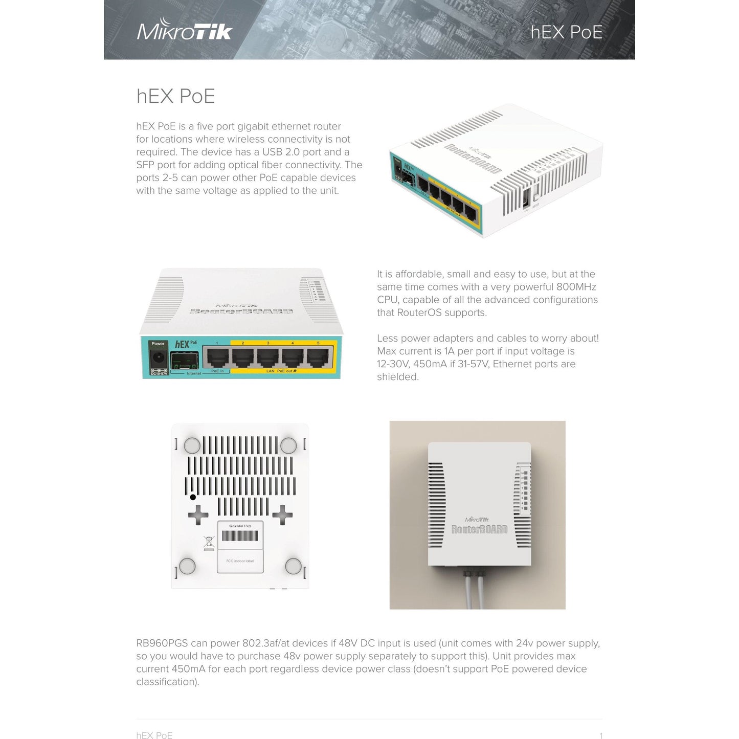 MikroTik hEX PoE 5 Port Gigabit 1SFP PoE Out Desktop Router | RB960PGS