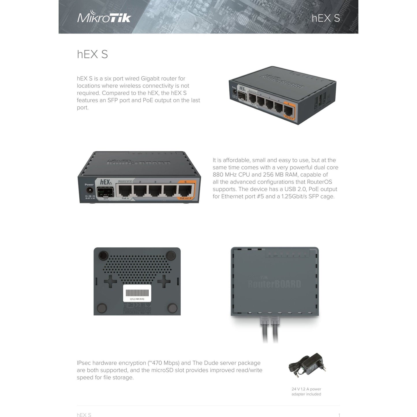 MikroTik hEX S 5 Port Gigabit 1SFP Desktop Router| RB760iGS