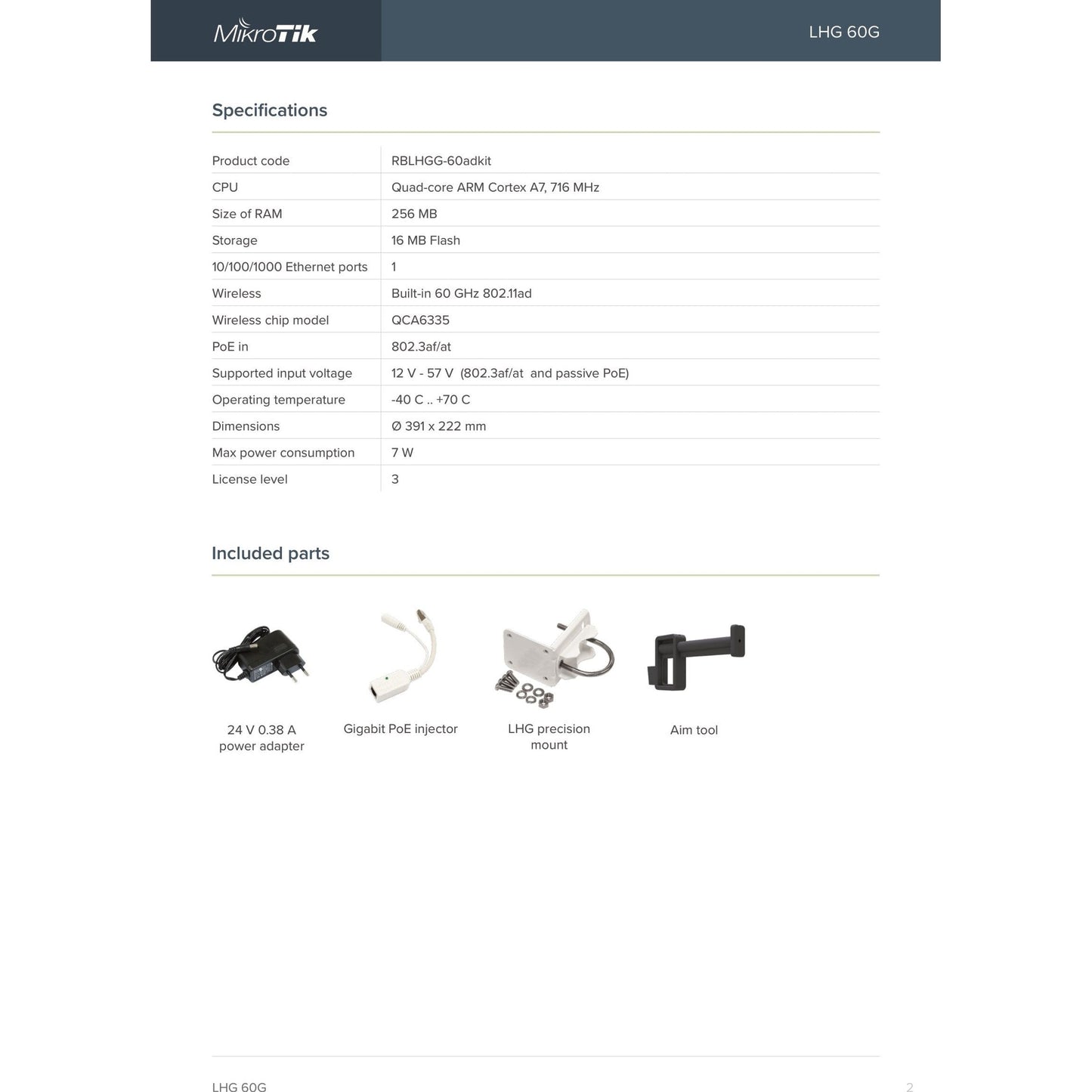 MikroTik LHG 60GHz PtP CPE | RBLHGG-60ad