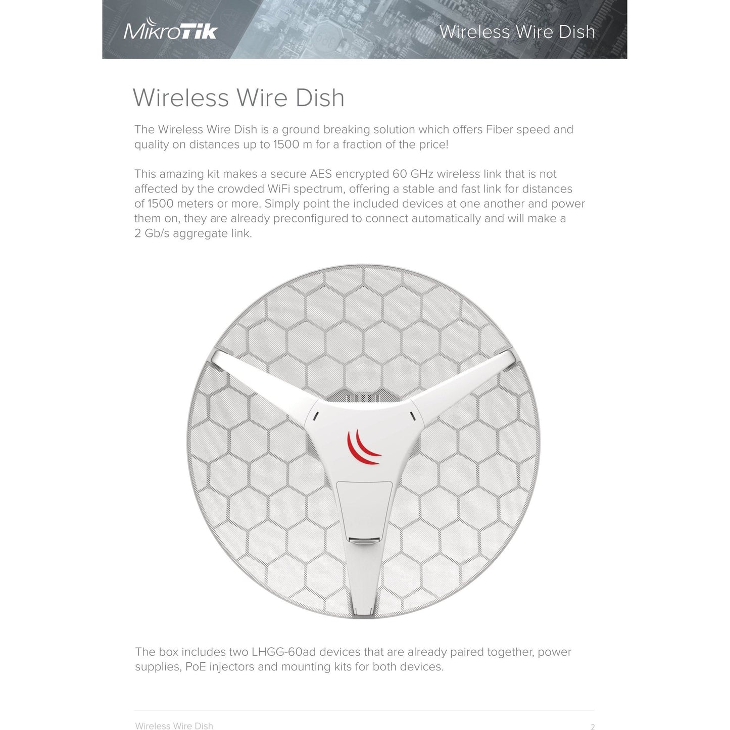 MikroTik LHG Wireless Wire Dish 60GHz PtP Kit | RBLHGG-60adkit
