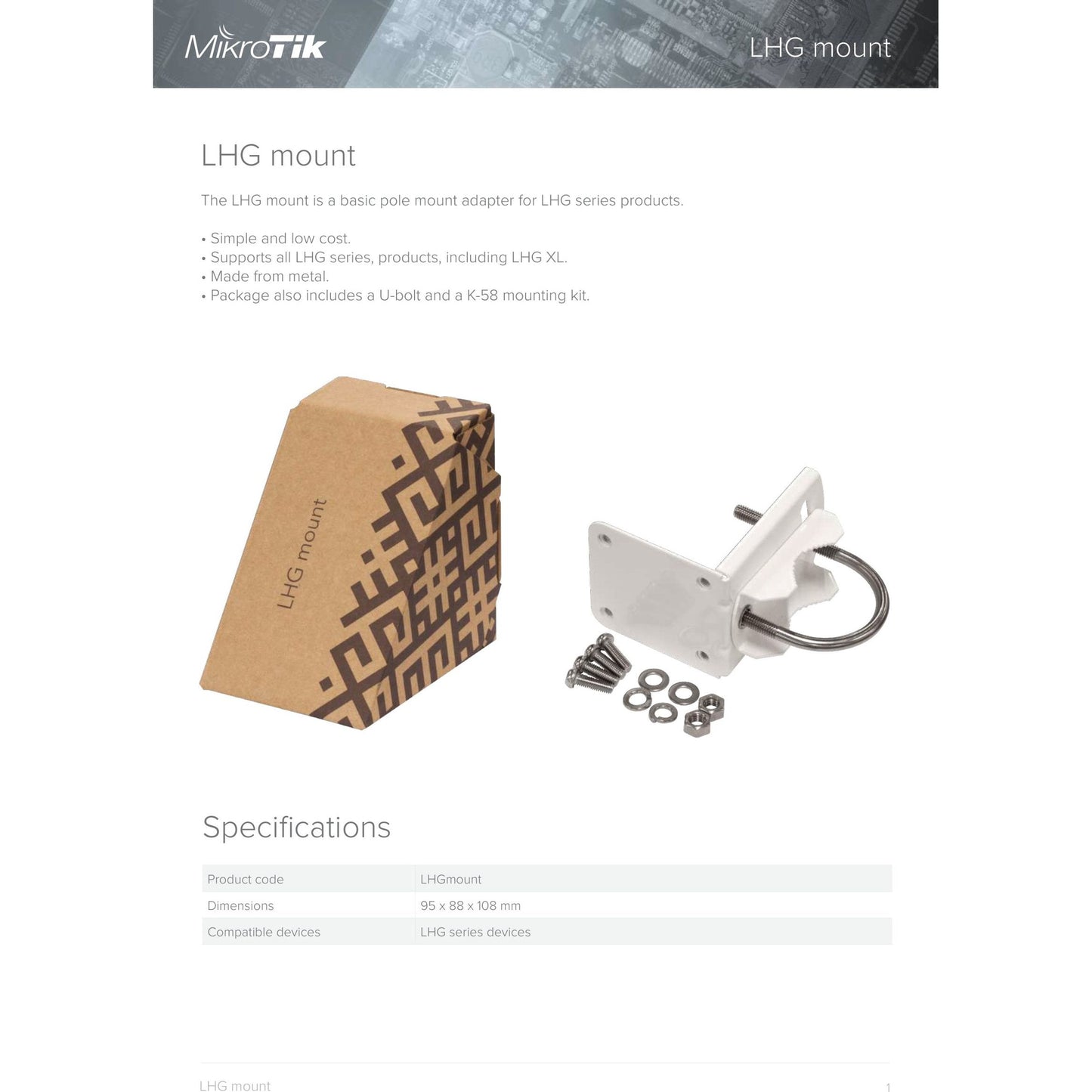 MikroTik LHG Series Metal Pole Mount Adapter | LHGMount
