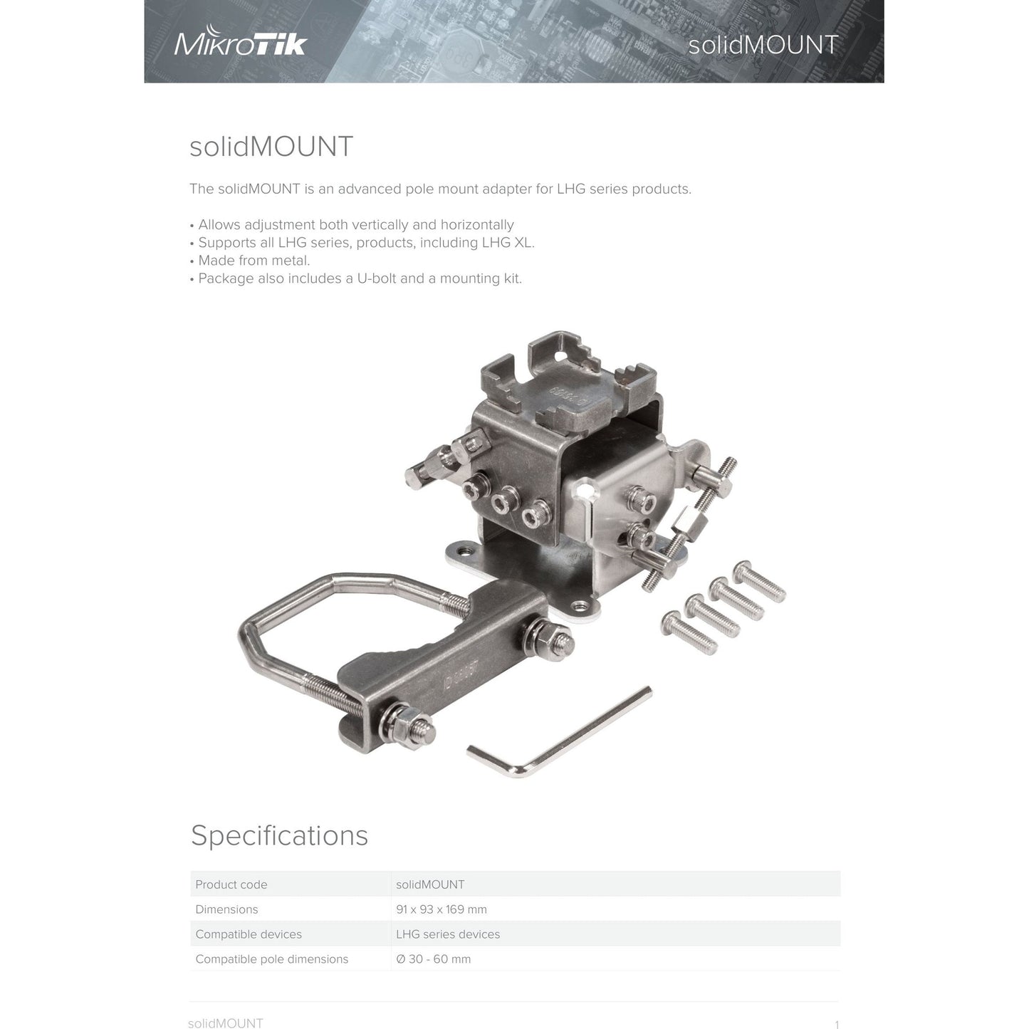 MikroTik LHG Series Metal Pole Mount Bracket | solidMOUNT