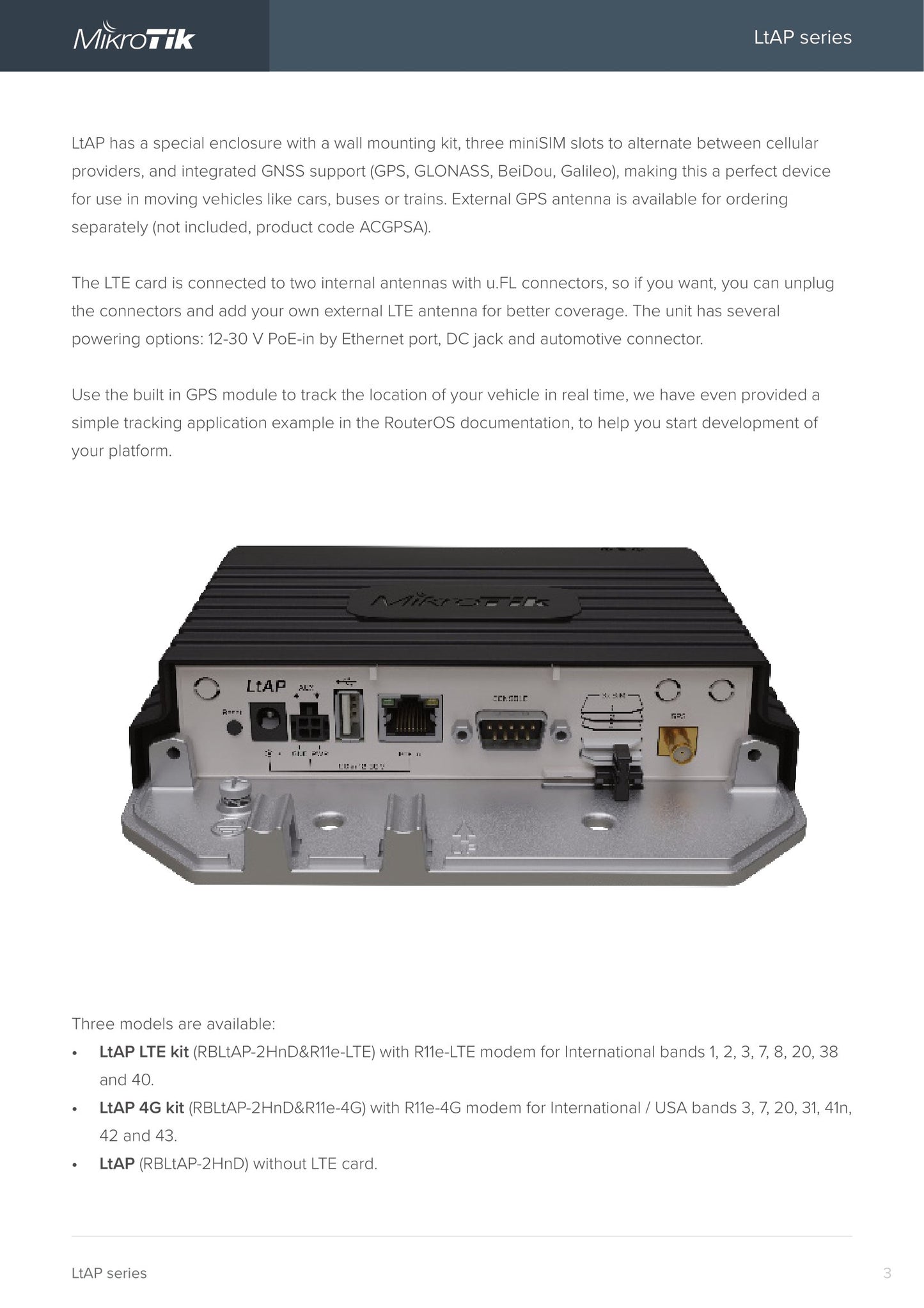 MikroTik LtAP LTE6 Kit 3 SIM 2 mPCIe and GPS Router | RBLtAP-2HnD&R11e-LTE6