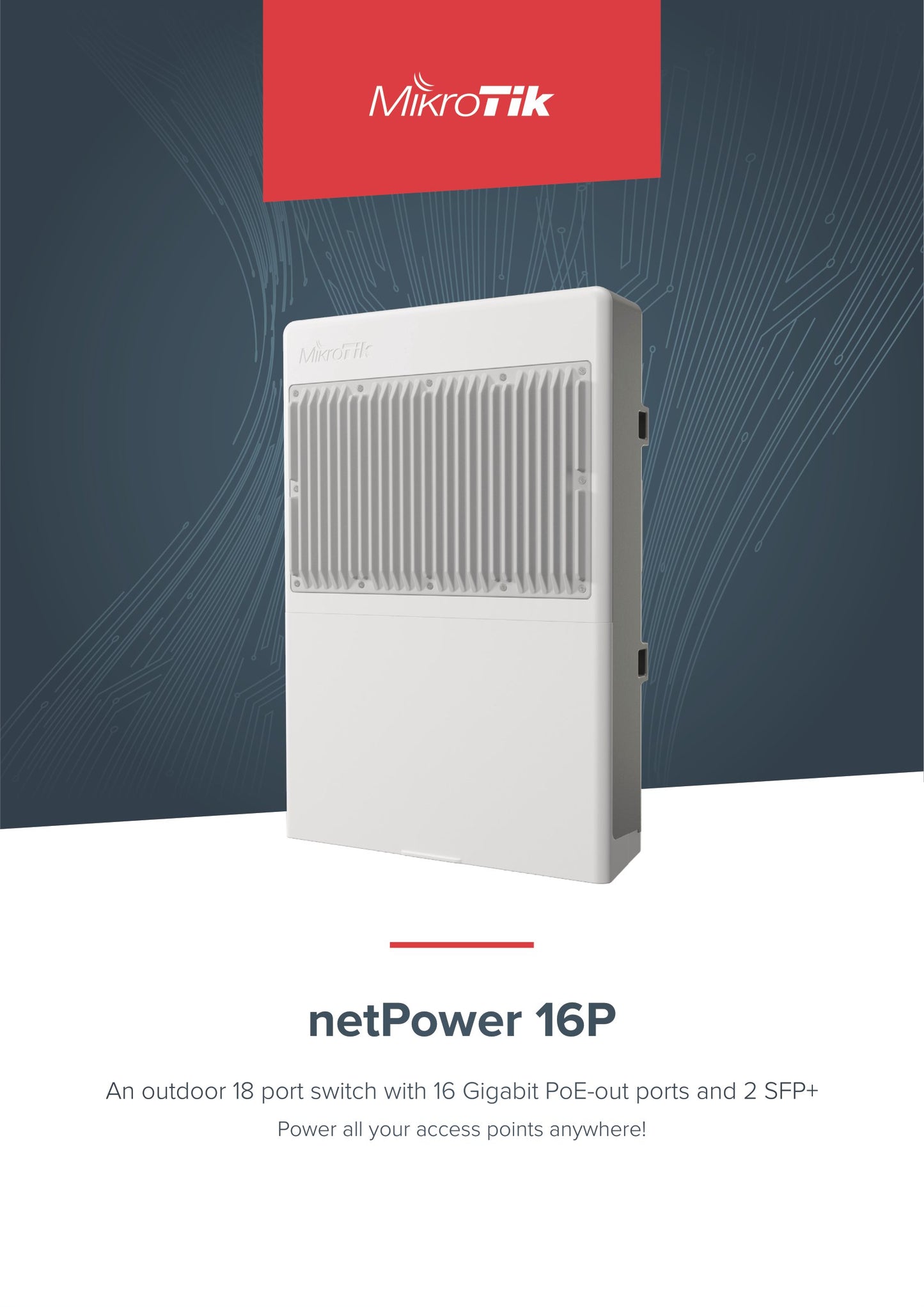 MikroTik netPower 16P 16 PoE Output 2 SFP+ Outdoor Switch | CRS318-16P-2S+OUT