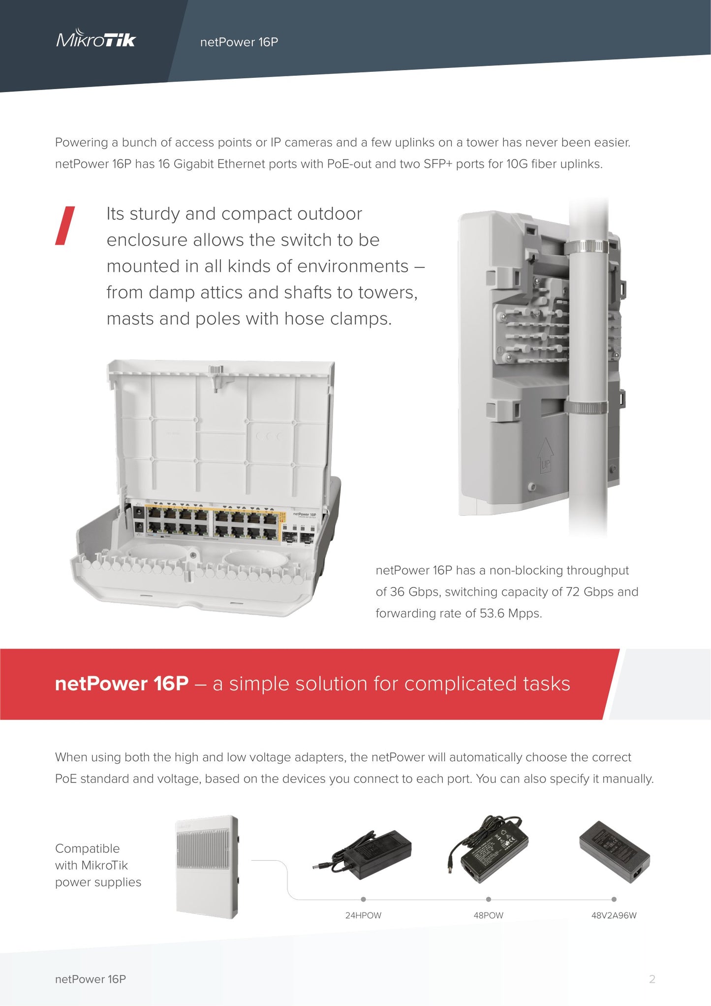 MikroTik netPower 16P 16 PoE Output 2 SFP+ Outdoor Switch | CRS318-16P-2S+OUT
