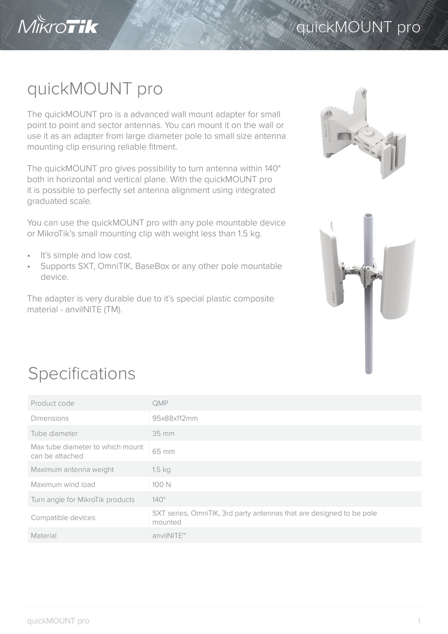 MikroTik QuickMount Pro for Sectors and SXT | QMP
