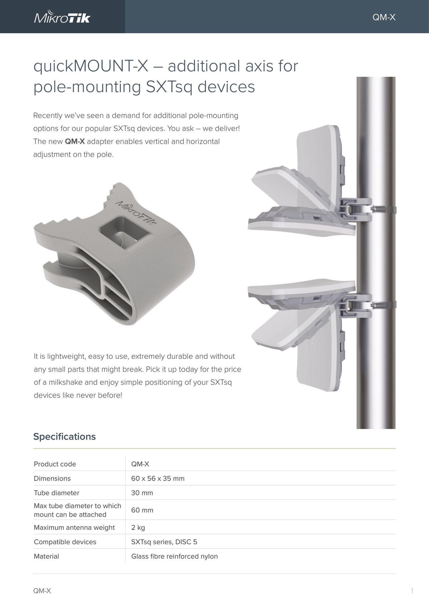 MikroTik quickMOUNT X Pole Mount Bracket for SXTSQ | QM-X
