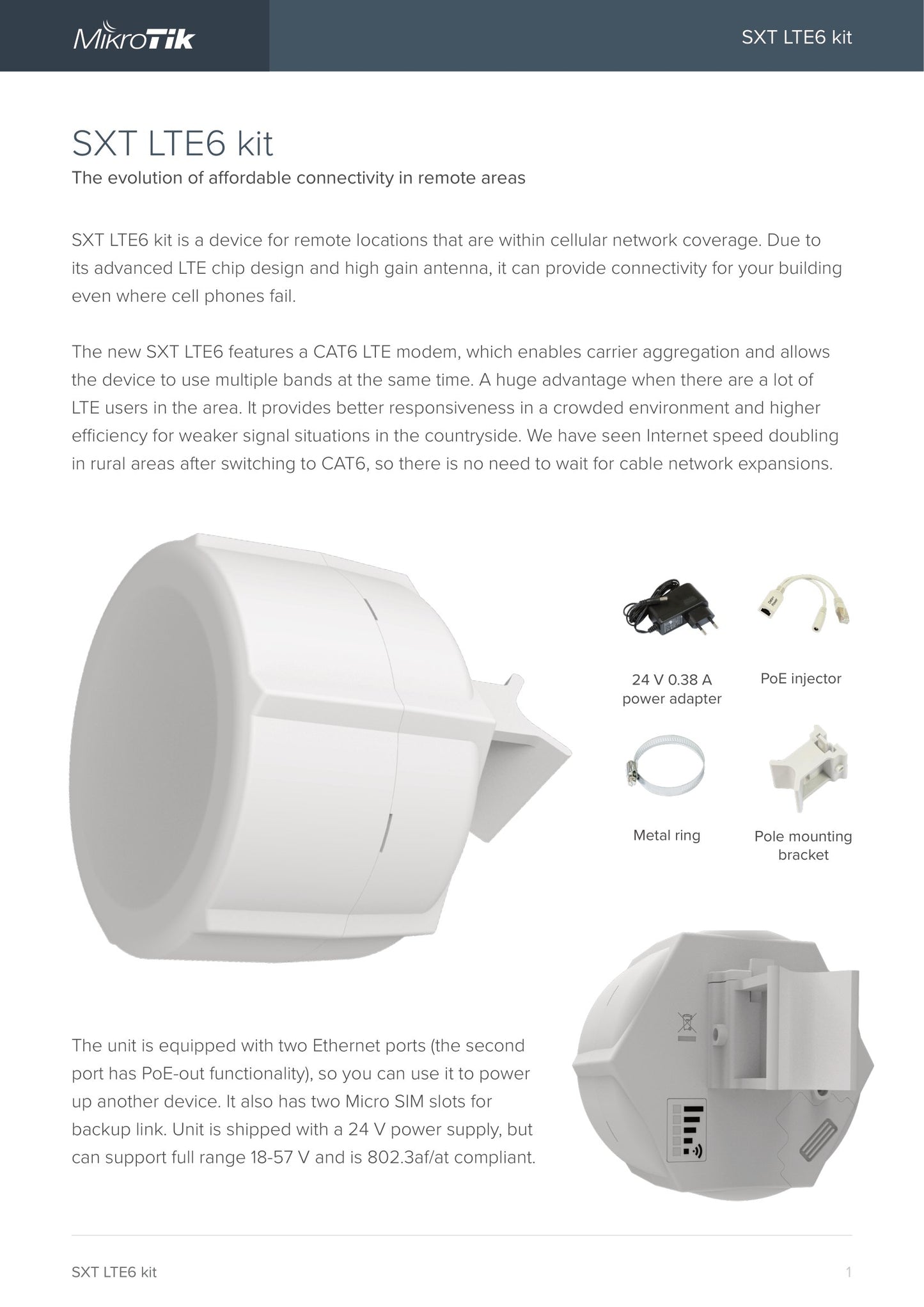 MikroTik SXT LTE6 Kit 9dBi PoE Outdoor CPE | RBSXTR&R11e-LTE6
