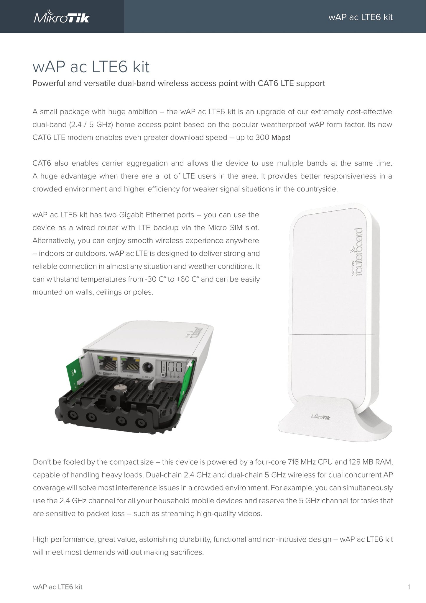 MikroTik wAP ac LTE6 Kit Dual Band Router with LTE6 Modem | RBwAPGR-5HacD2HnD&R11e-LTE6