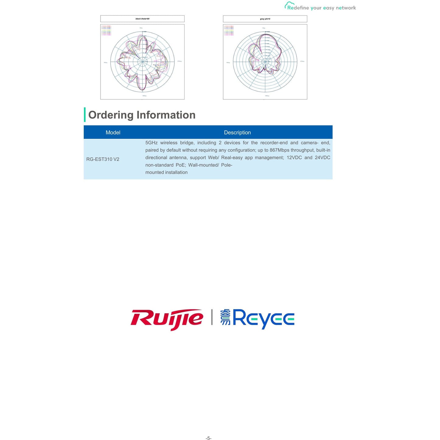 Reyee 5GHz AC 10dBi 60° Pre-Paired Kit wireless bridge | RG-EST310 V2