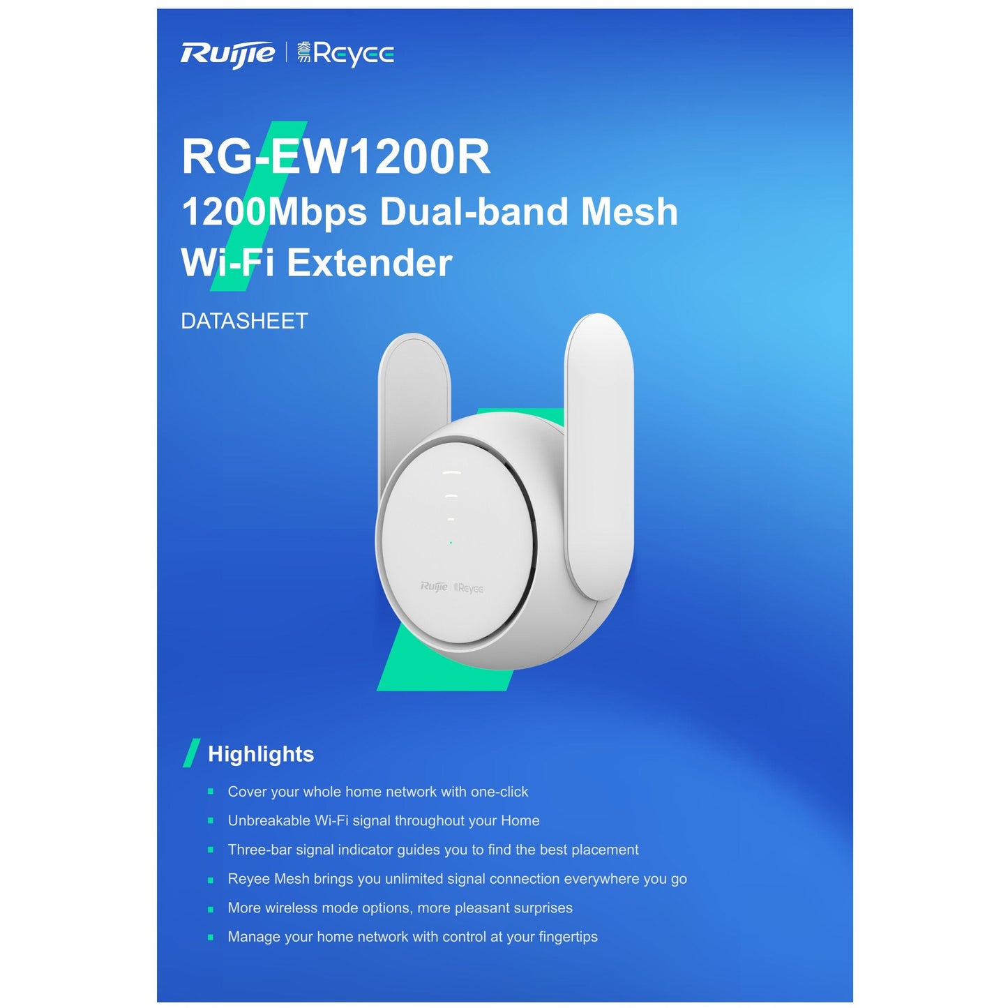Reyee Dual Band AC 1200Mbps 4dBi Mesh Range Extender | RG-EW1200R
