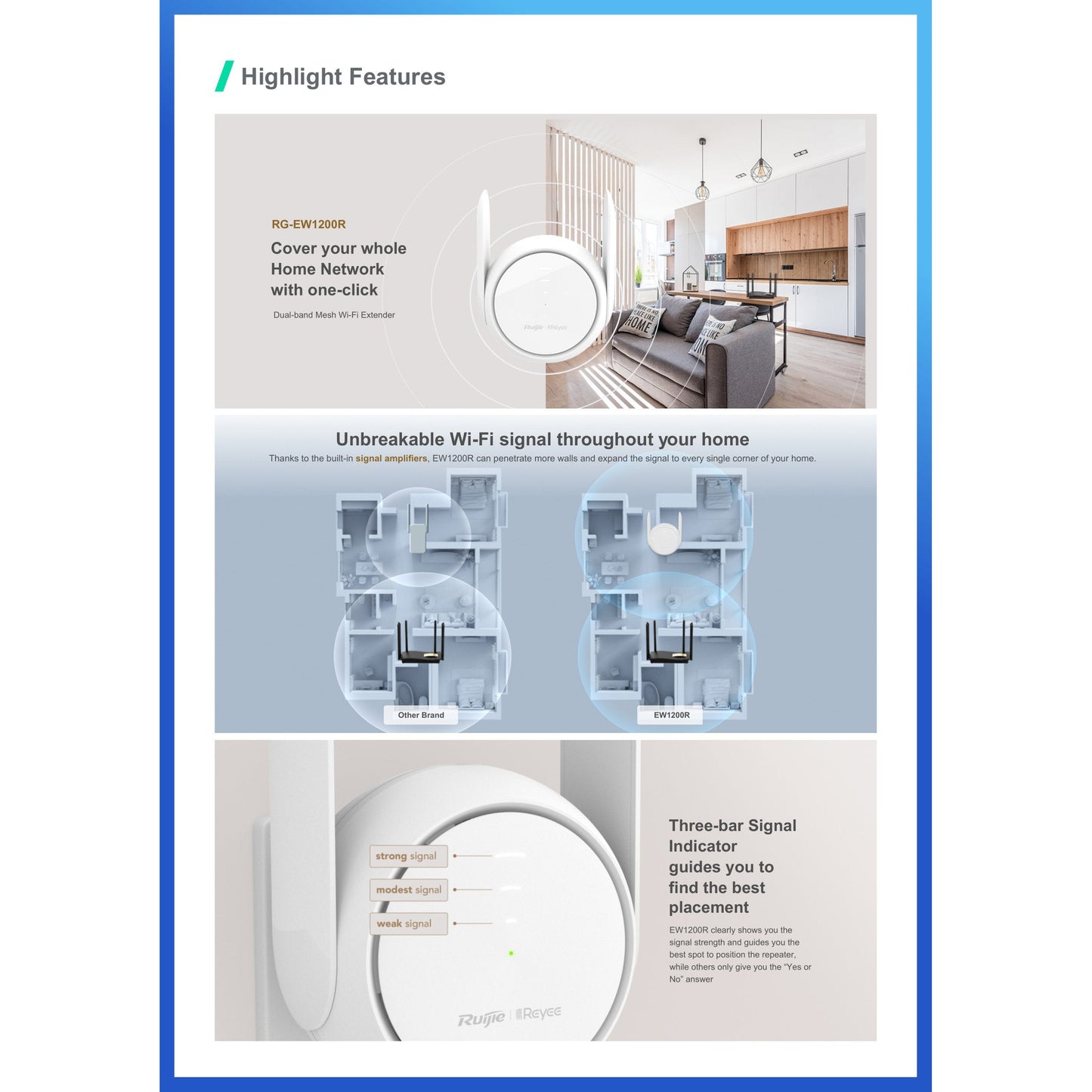 Reyee Dual Band AC 1200Mbps 4dBi Mesh Range Extender | RG-EW1200R