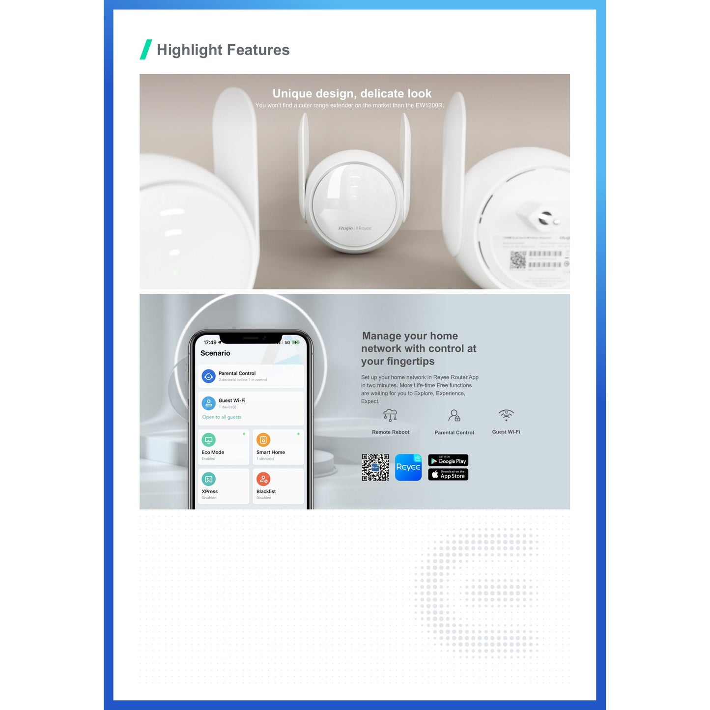 Reyee Dual Band AC 1200Mbps 4dBi Mesh Range Extender | RG-EW1200R