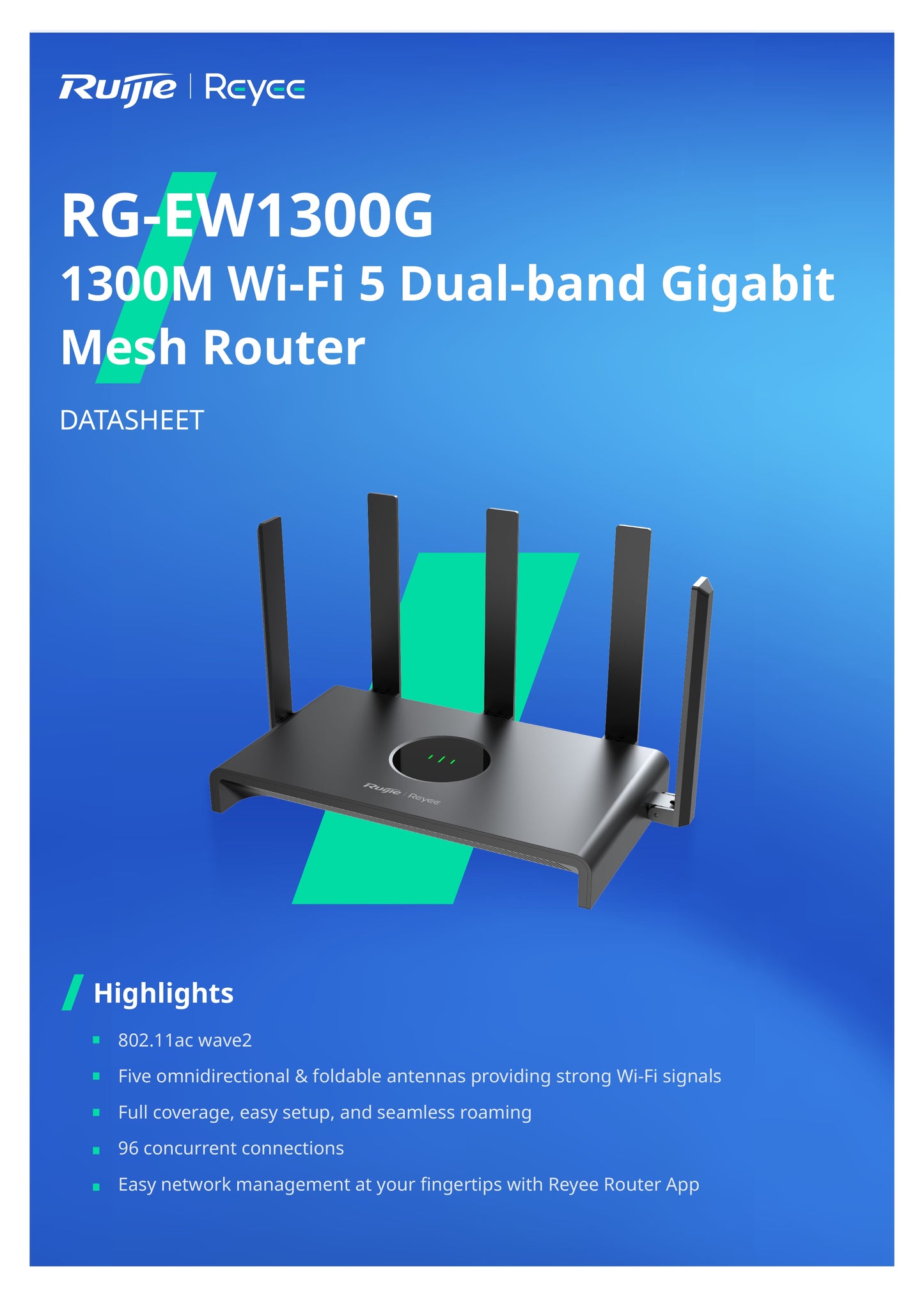 Reyee Dual Band AC 1300Mbps Gigabit Mesh Router | RG-EW1300G