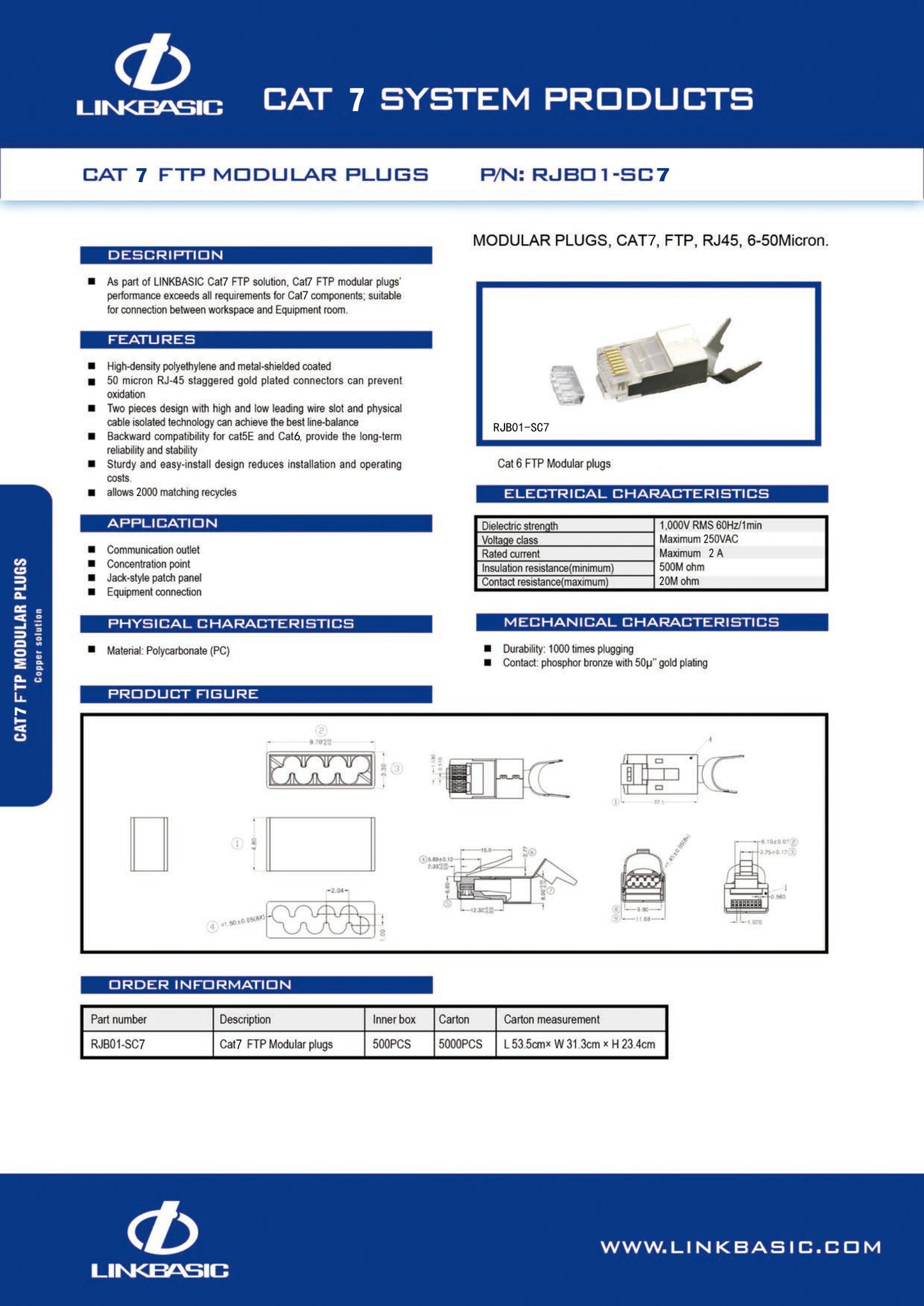 Linkbasic RJ45 Cat6 Shielded FTP Modular Plug. (Termination) 50 pack