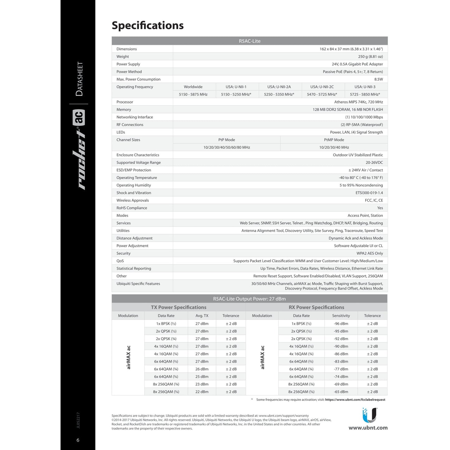 Ubiquiti UISP airMAX Rocket Lite AC 5GHz Radio | R5AC-LITE