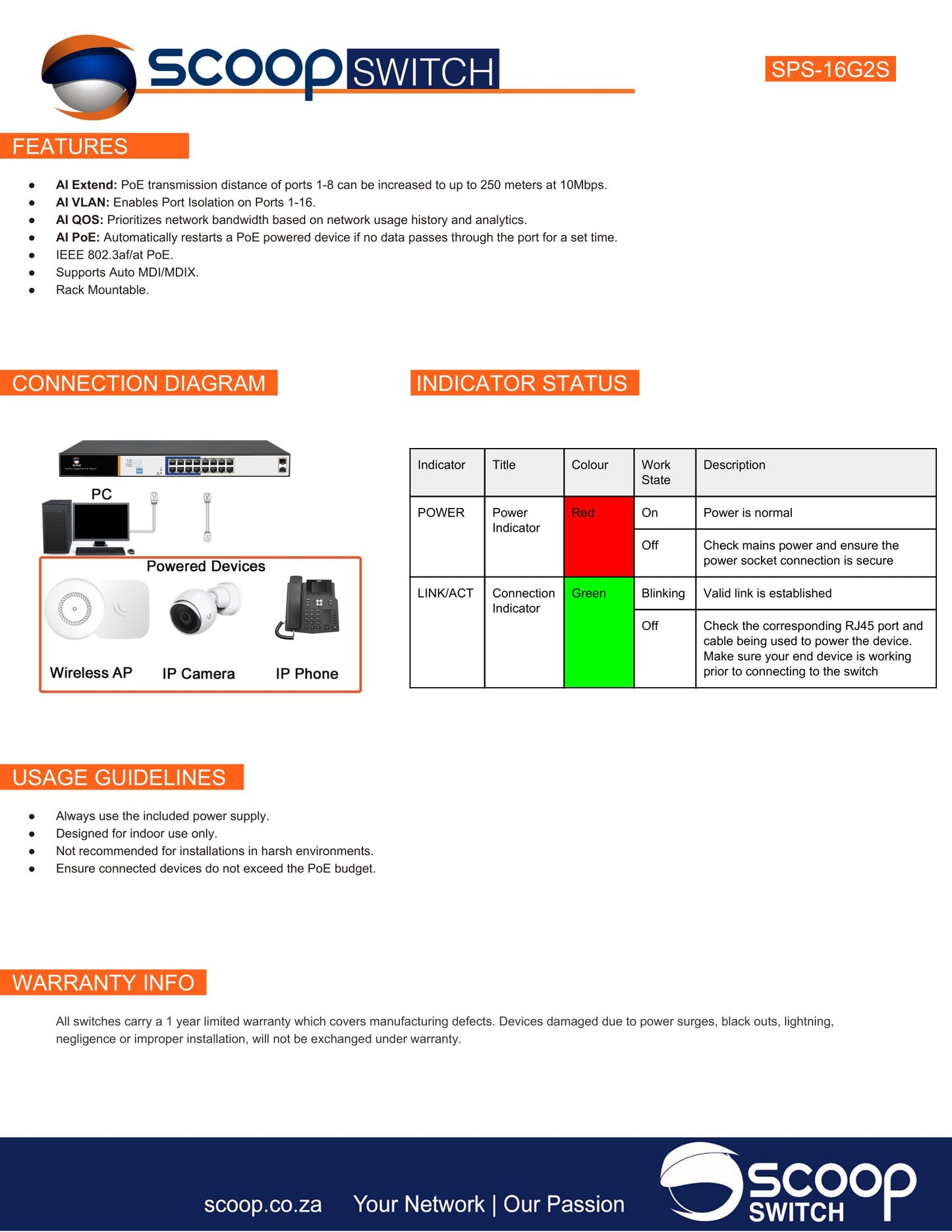 Scoop 16 Port Gigabit AI PoE 150W 2SFP Switch