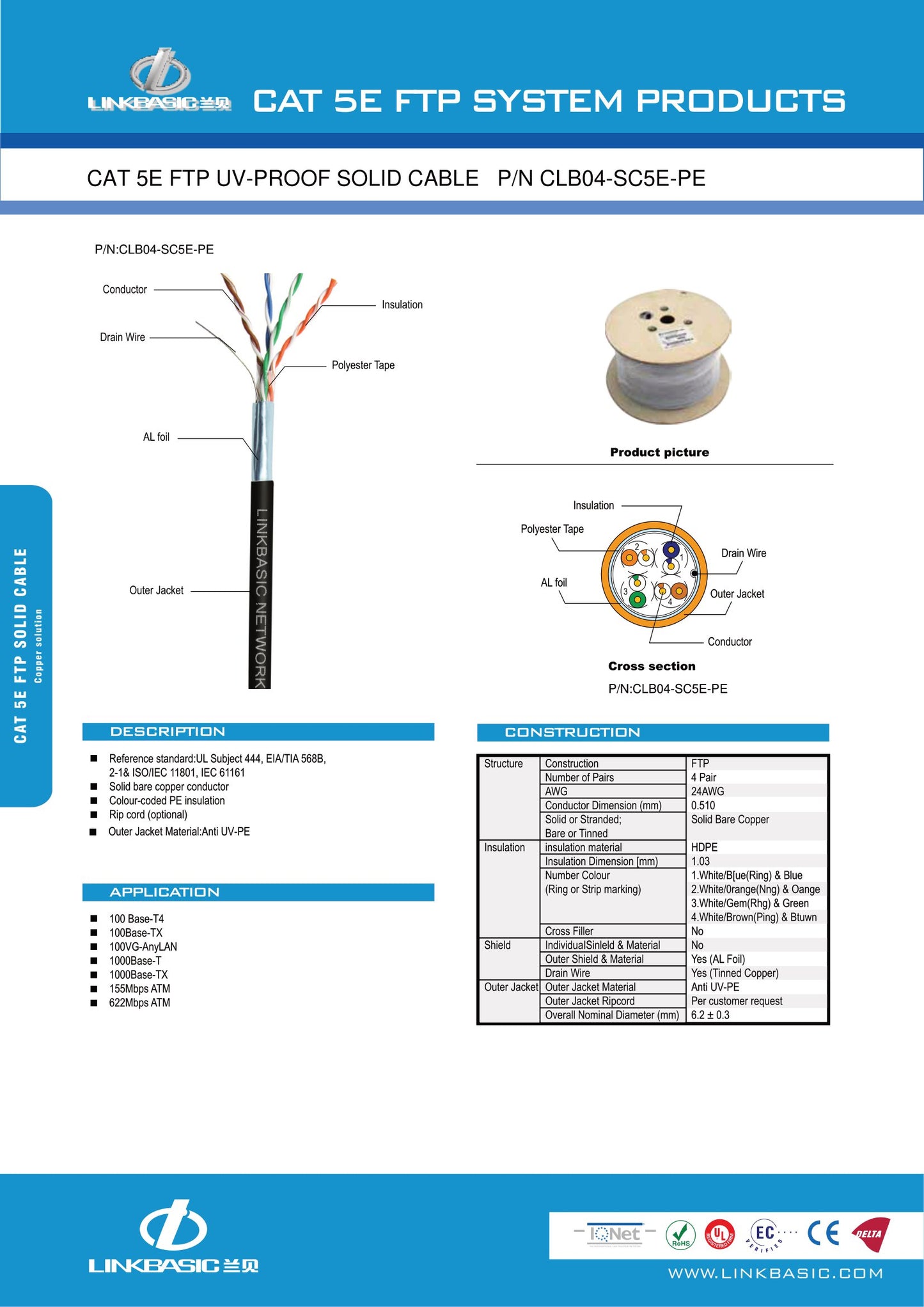 Linkbasic 100M Shielded UV Protected Cat5e Network Cable