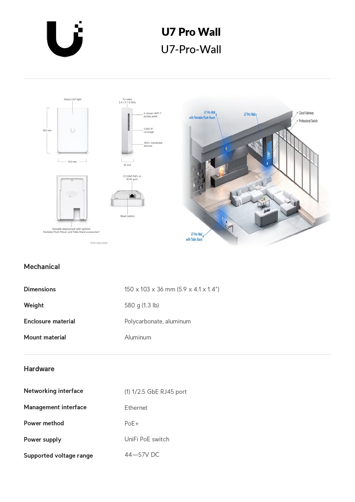 Ubiquiti UniFi WiFi 7 Tri-Band Pro In-Wall AP | U7-PRO-IW