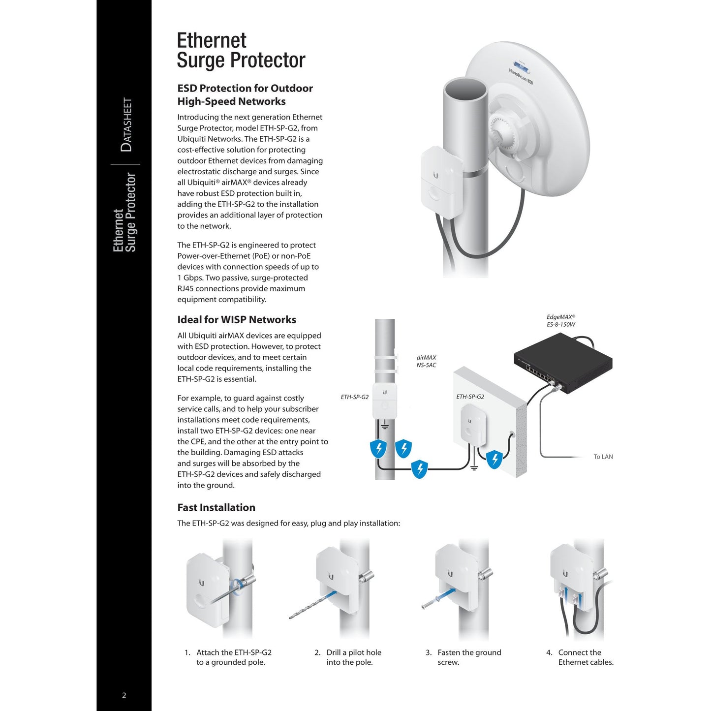 Ubiquiti Grounded Ethernet Surge Protector | ETH-SP-G2