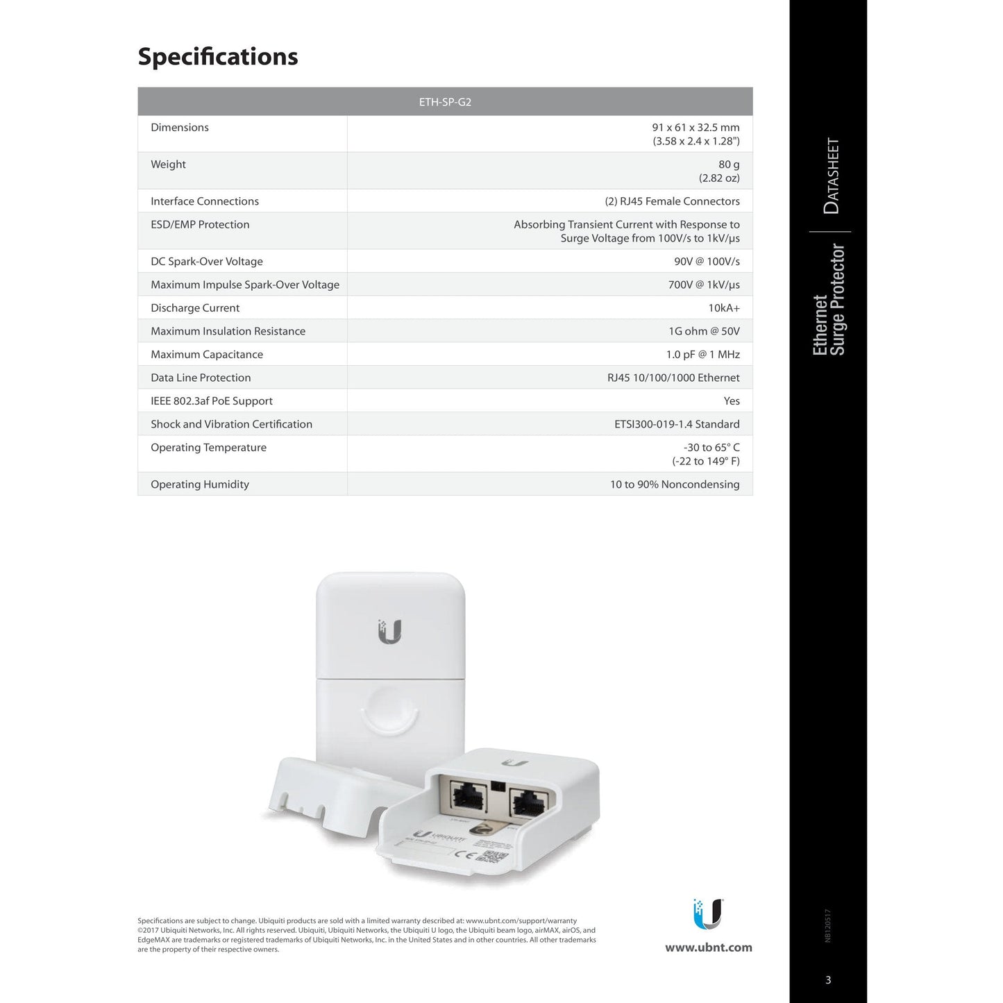 Ubiquiti Grounded Ethernet Surge Protector | ETH-SP-G2