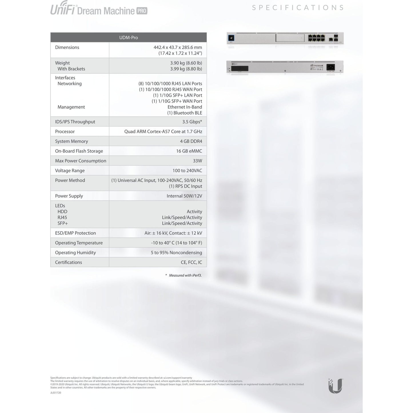 Ubiquiti UniFi Dream Machine Pro 8 Port Gigabit with 2SFP+ | UDM-PRO