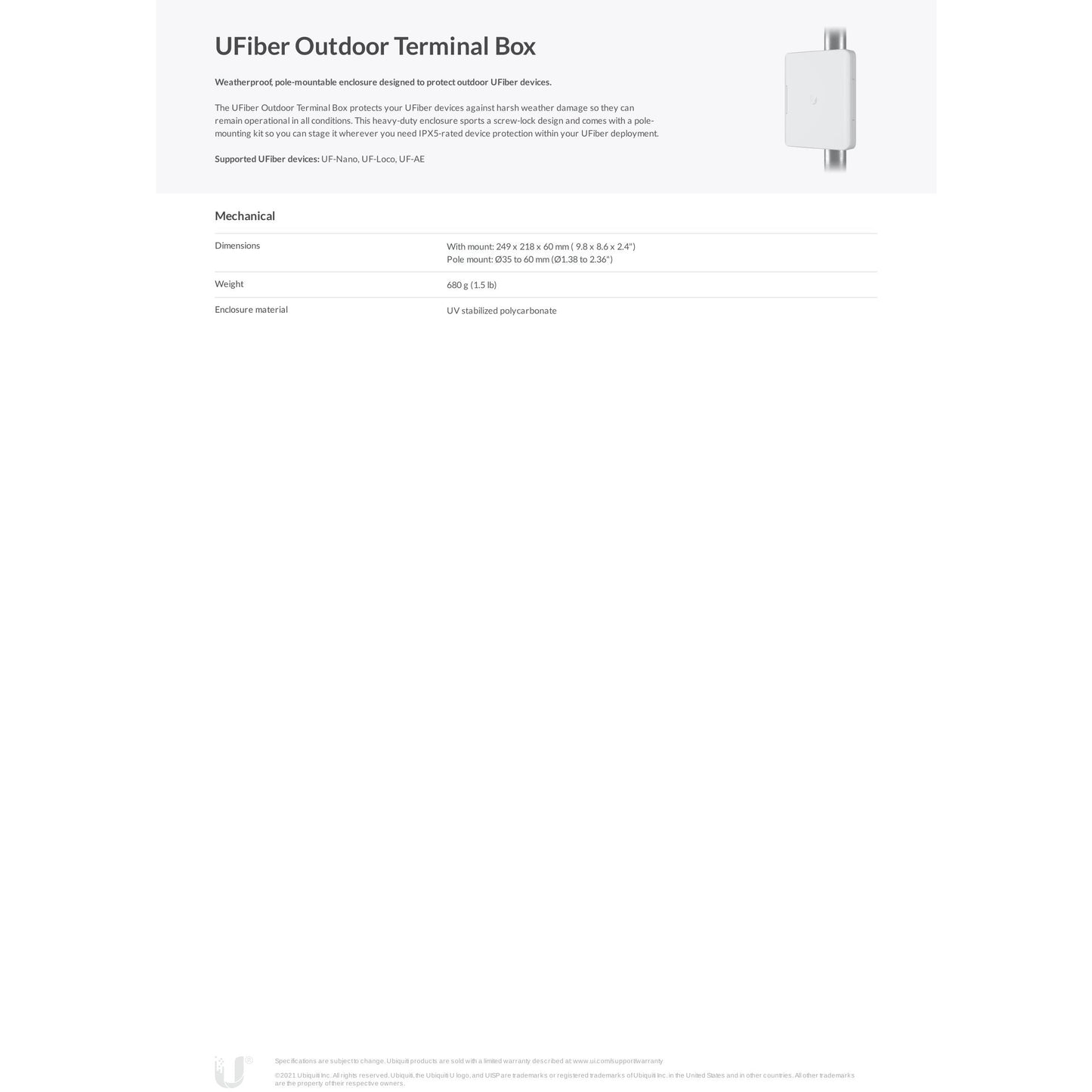 Ubiquiti UFiber Outdoor Terminal Box | UF-Terminal-Box