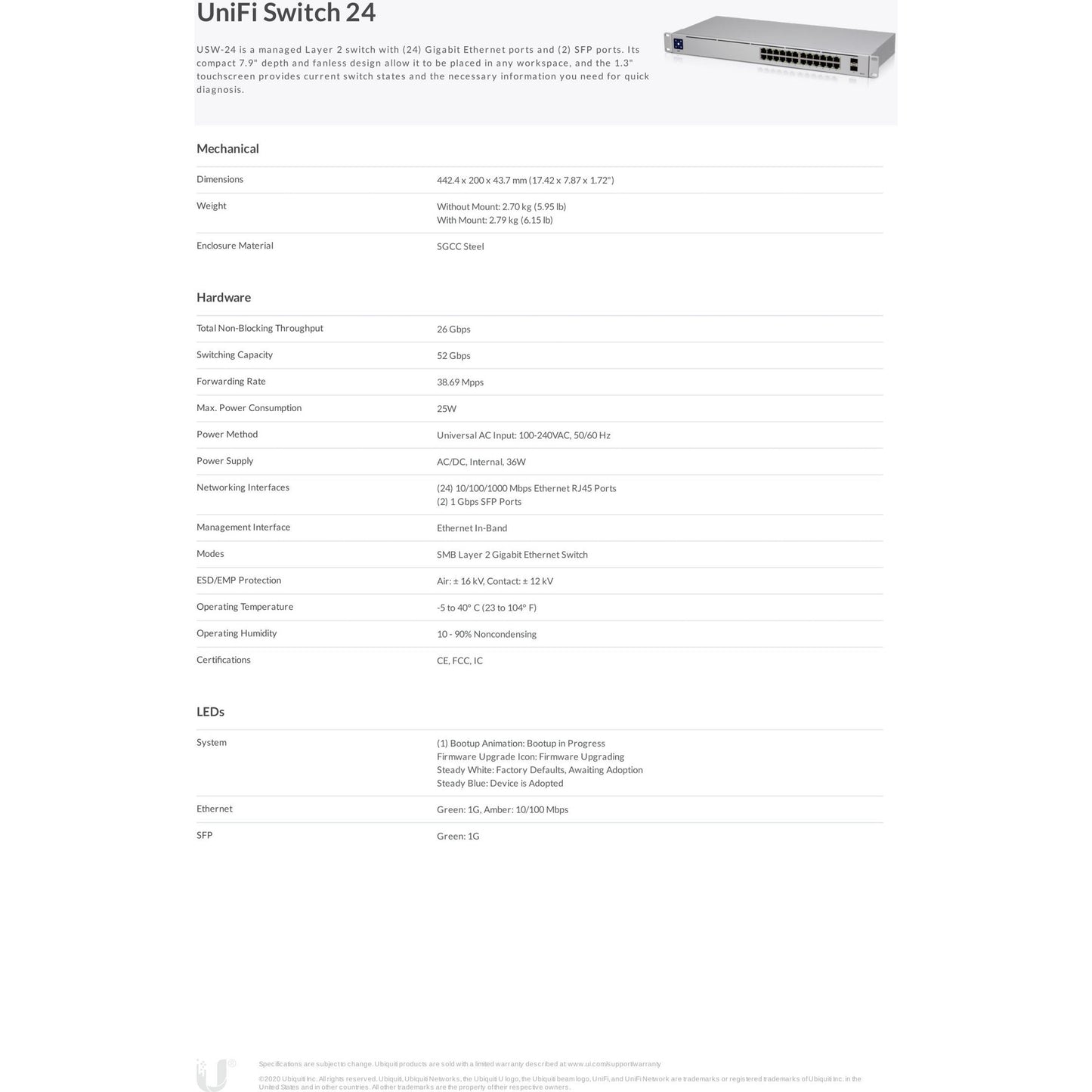Ubiquiti UniFi Switch 24 Port Gigabit 2SFP | USW-24