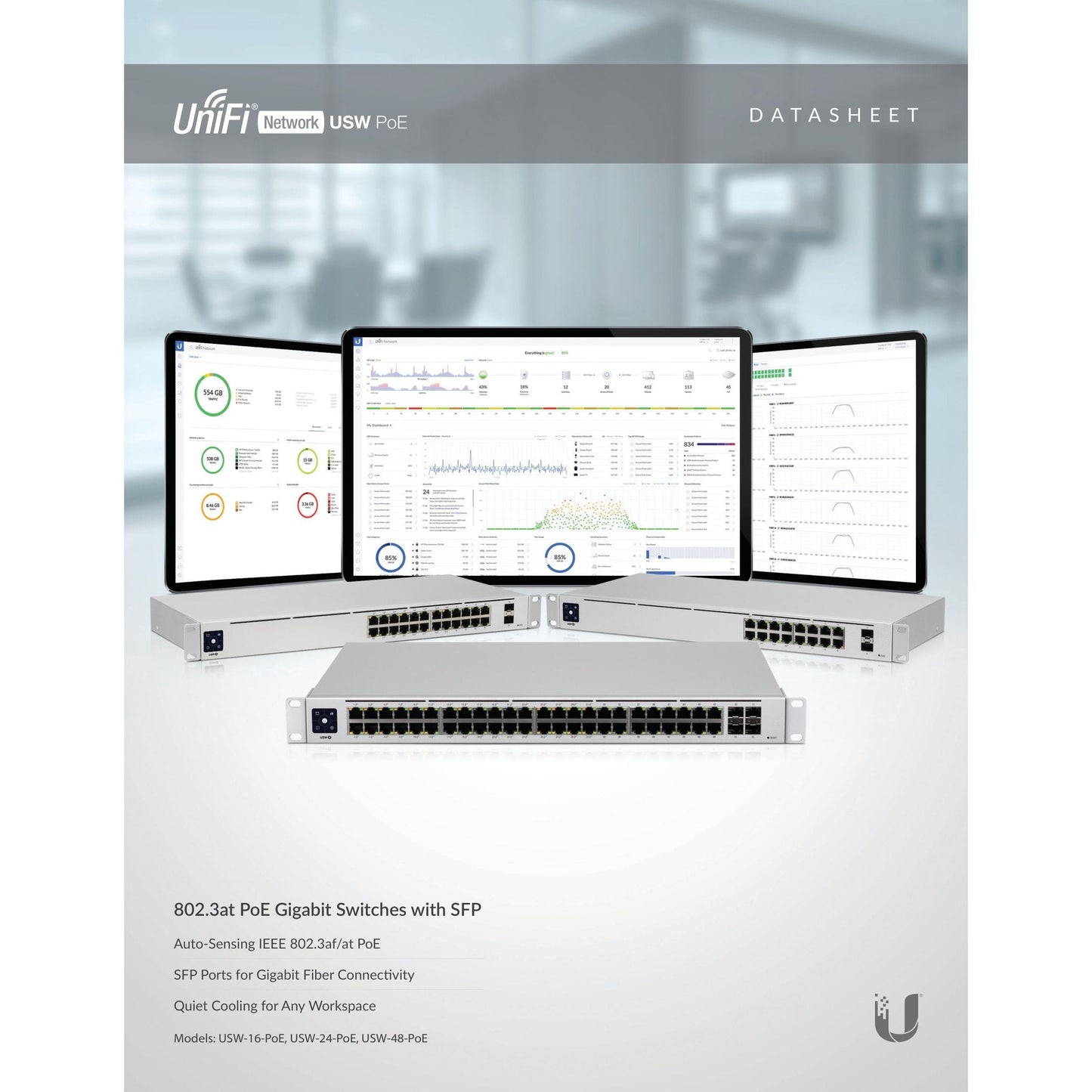 Ubiquiti UniFi Switch 16 Port Gigabit 8PoE 42W 2SFP | USW-16-POE