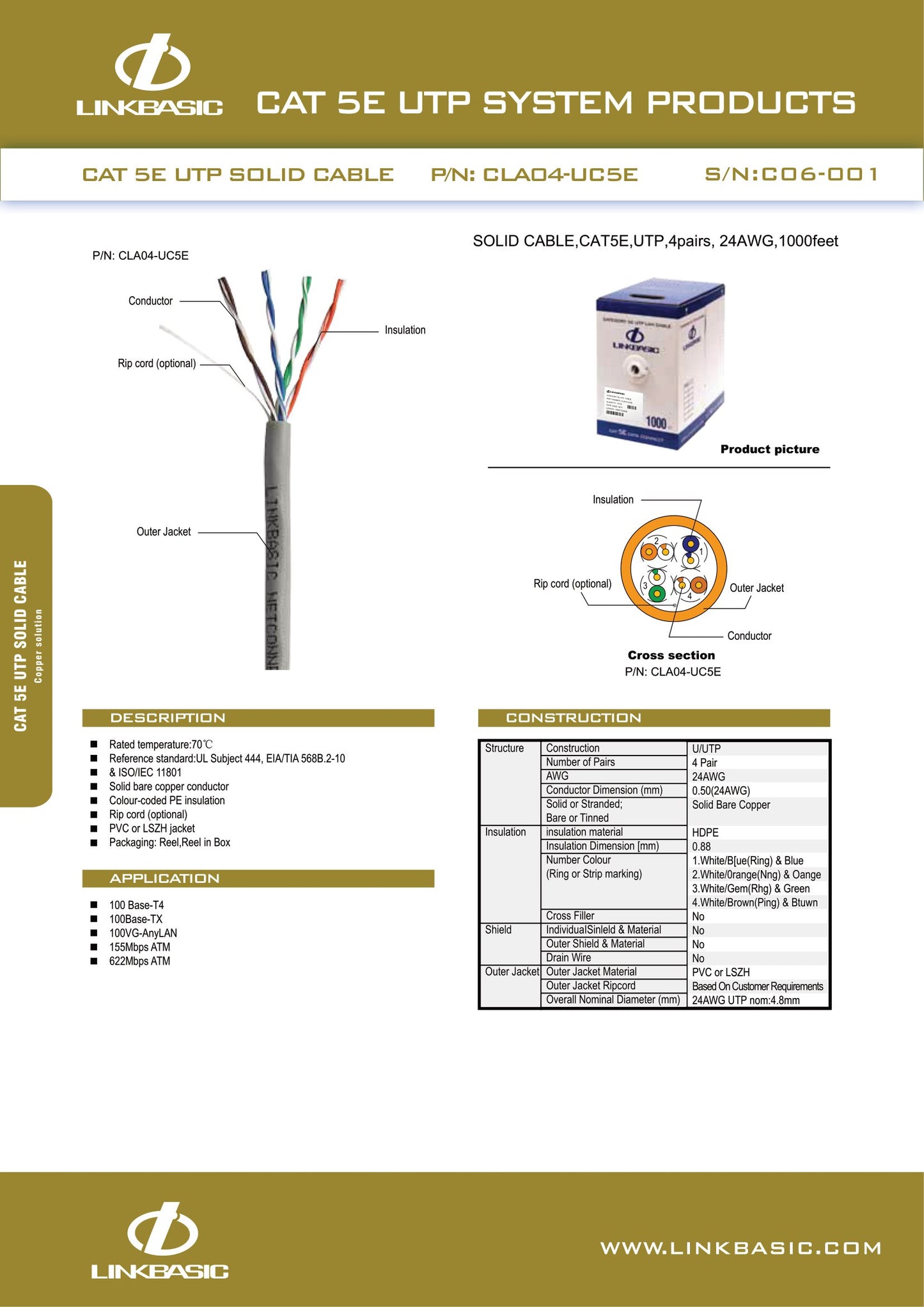 Linkbasic 100M Box Cat5e Solid Grey UTP Network Cable.