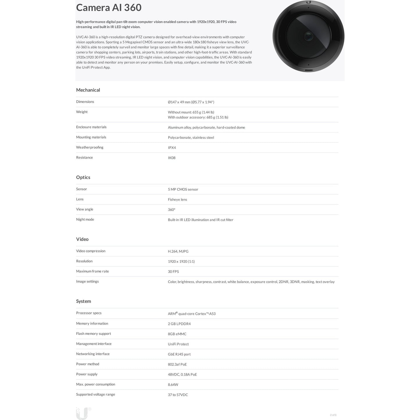 Ubiquiti UniFi Protect AI 360 5MP PTZ IP Camera | UVC-AI-360