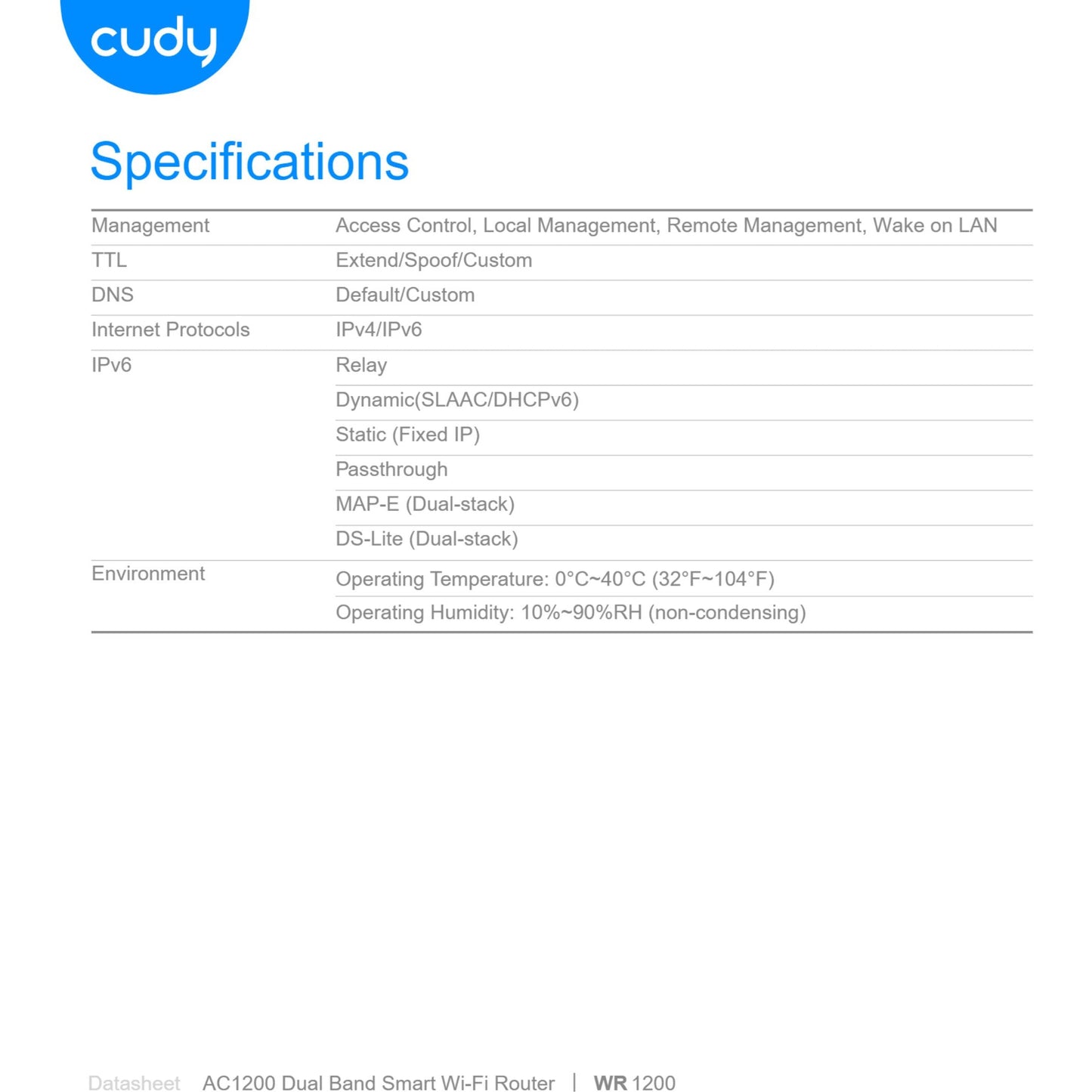 Cudy Dual Band WiFi 5 1200Mbps 5dBi Fast Ethernet Router | WR1200