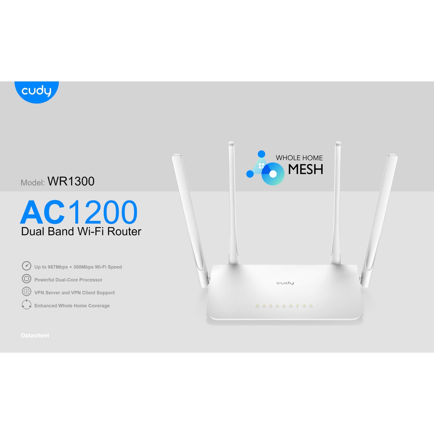 Cudy Dual Band WiFi 5 1200Mbps 5dBi Gigabit Mesh Router | WR1300