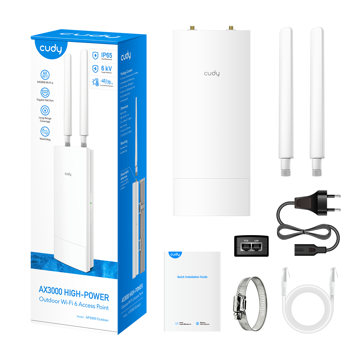 Cudy Dual Band 3000Mbps WiFi 6 Outdoor Access Point | AP3000 Outdoor