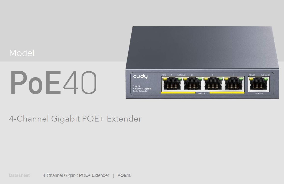 Cudy: 4 Port Gigabit PoE 1 PoE+ Input 60W Switch / Extender | POE40