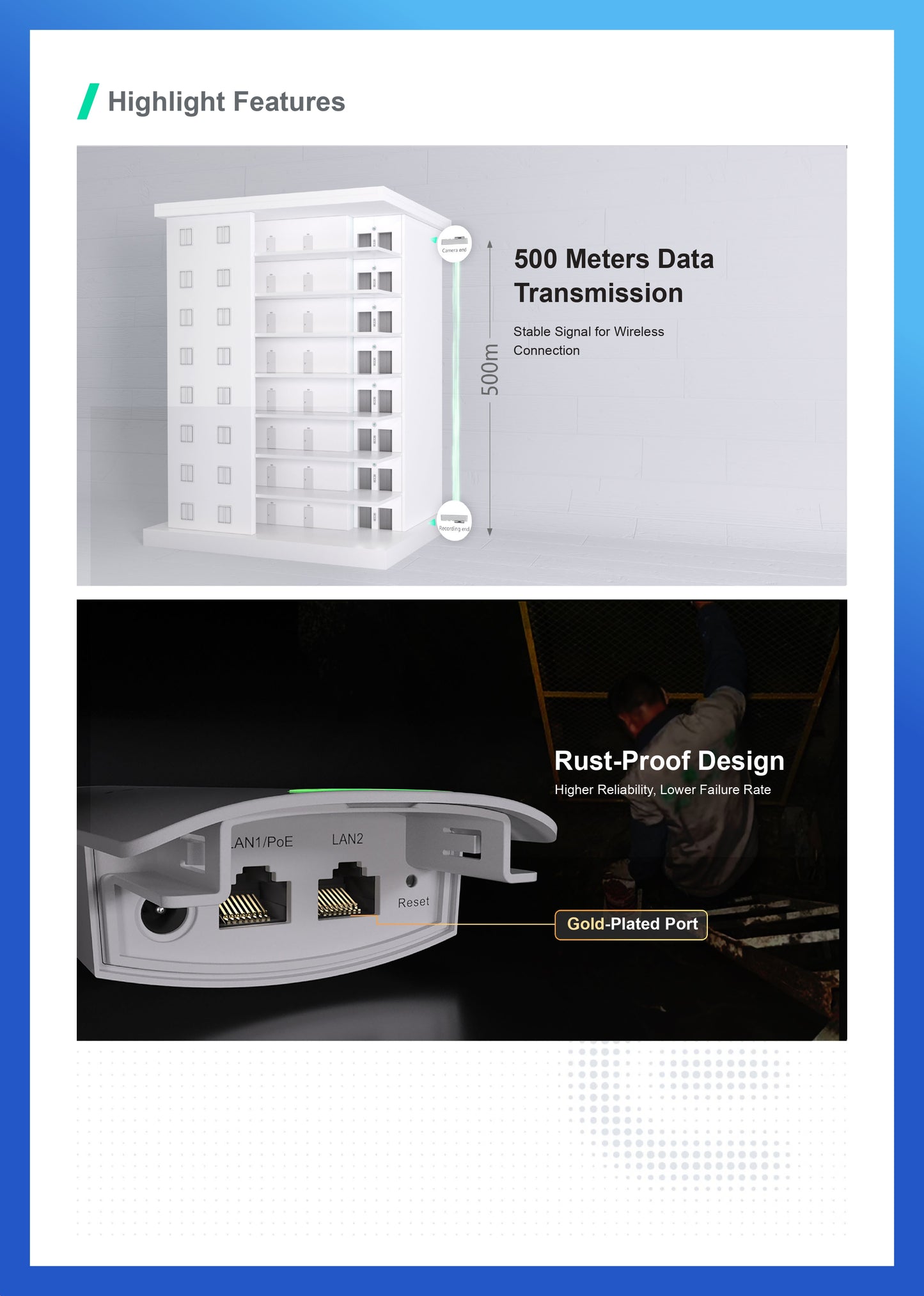 Reyee 2.4GHz 300Mbps 8dBi 70° Pre-Paired Kit | RG-EST100-E