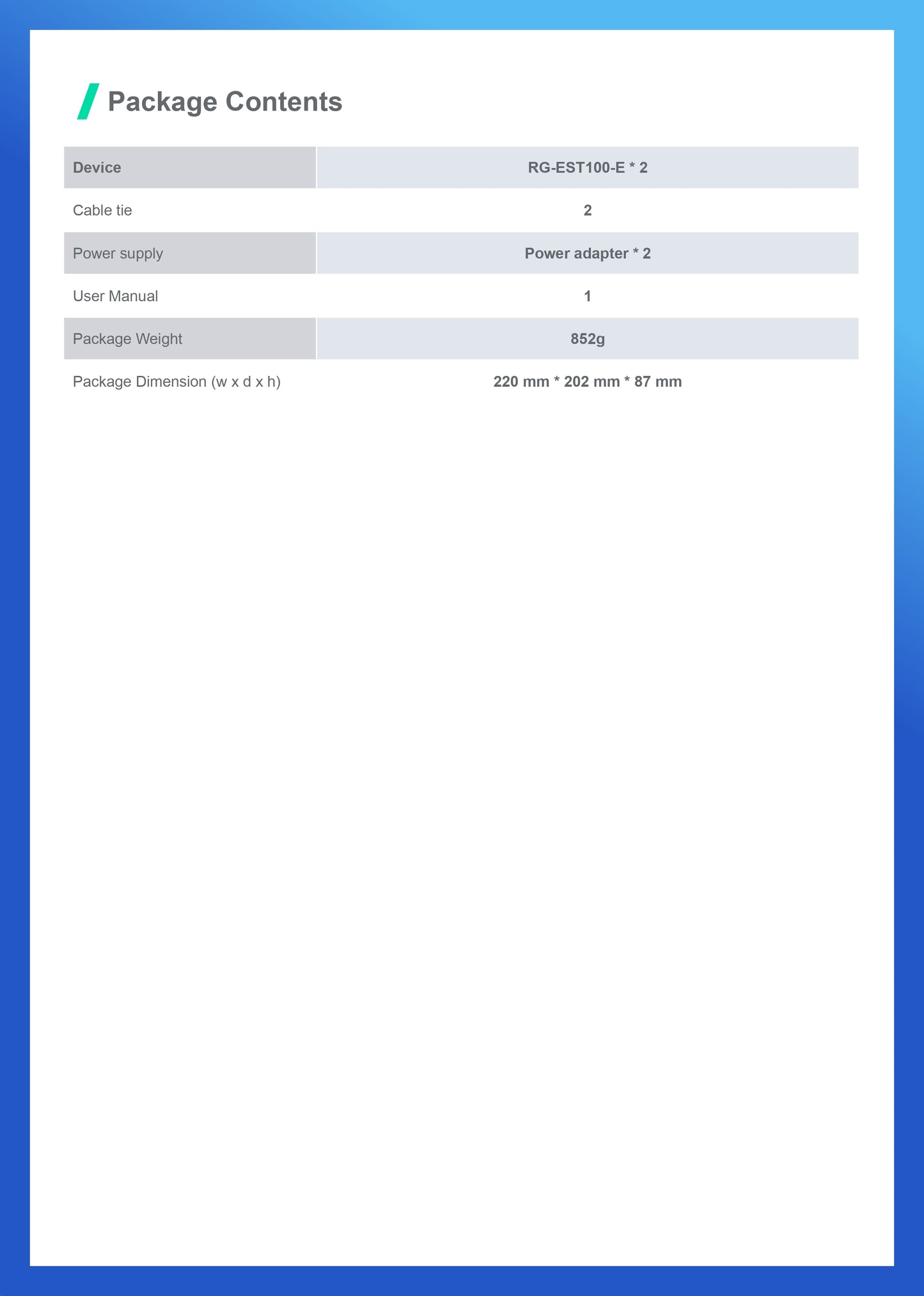Reyee 2.4GHz 300Mbps 8dBi 70° Pre-Paired Kit | RG-EST100-E