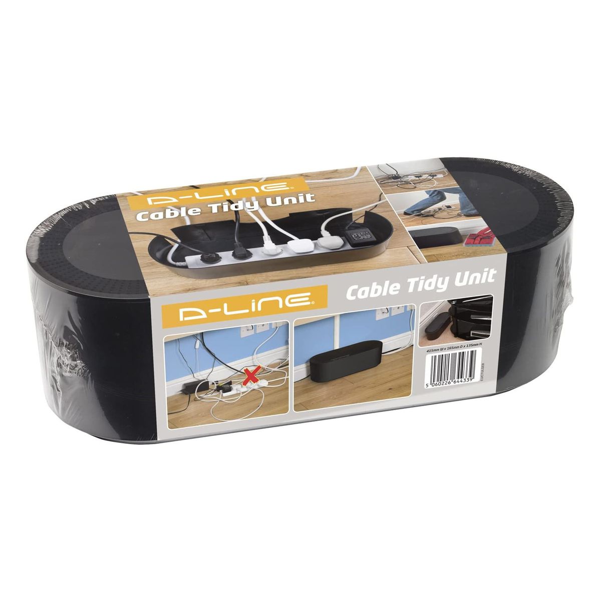 D-Line: Black: Tidy Cable Management Box, Large 415mm x 165mm x 135m