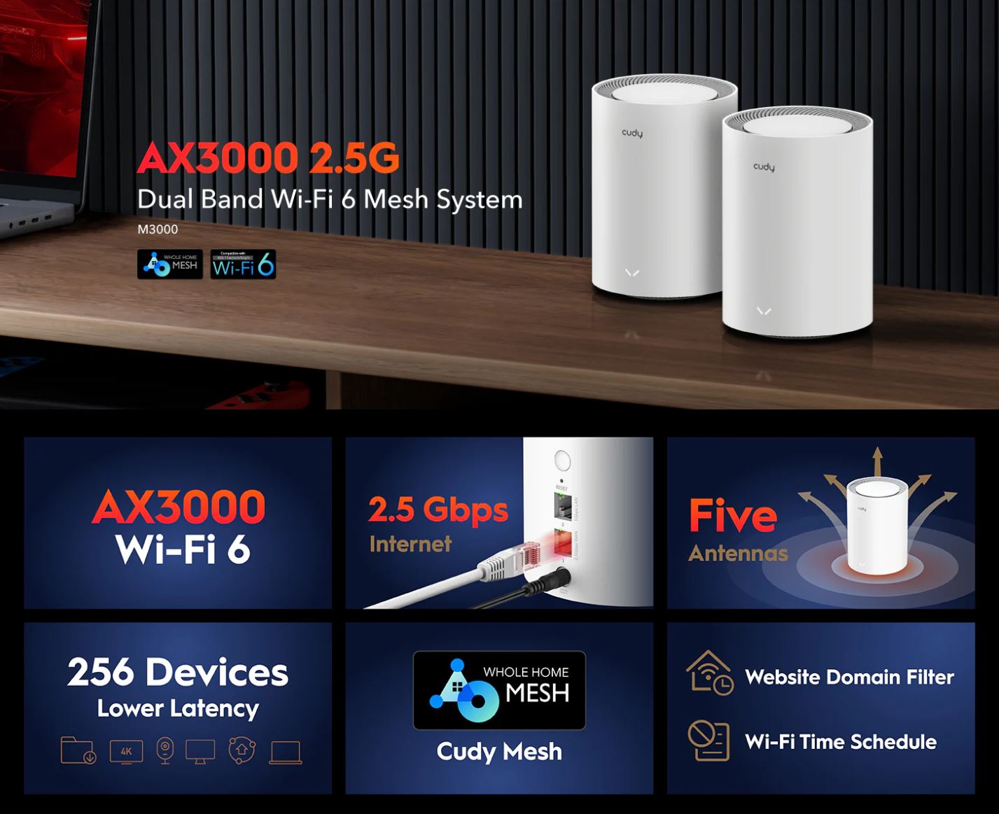 Cudy Dual Band WiFi 6 3000Mbps Multi-Gigabit Mesh 3-Pack | M3000 (3-Pack)