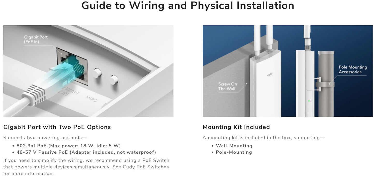 Cudy Dual Band 3000Mbps WiFi 6 Outdoor Access Point | AP3000 Outdoor
