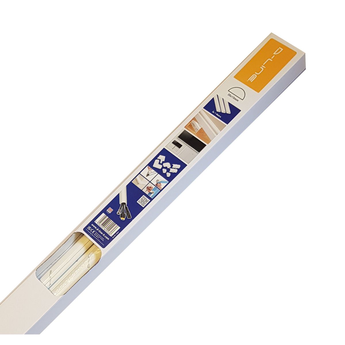 D-Line: Half Round Cable Trunking Kit 30x15mm 3 x 1.0m + Accessories: White