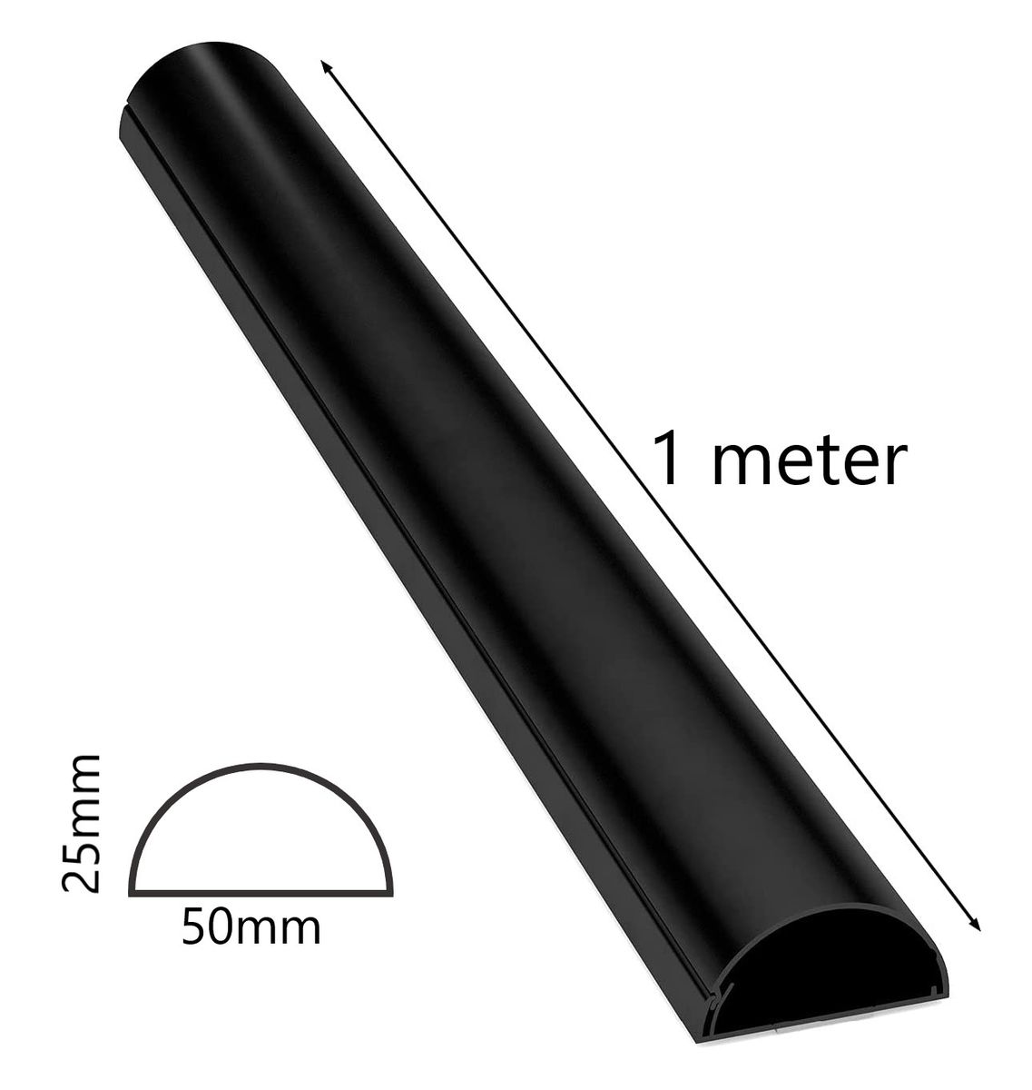 D-Line: Half Round: BLACK: Cable Management Trunking - 50mm x 25mm x 1m