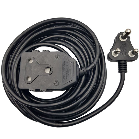 5m Black Extension Electrical Cord / Lead / Cable: Double Coupler - 10A