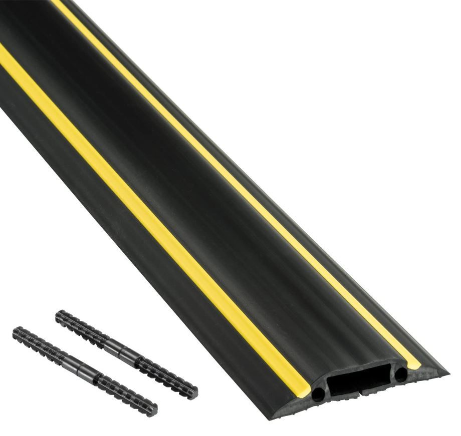 D-Line Heavy Duty Floor Cable Cover Yellow Stripe 1.8m (30mm x 10mm Cavity)