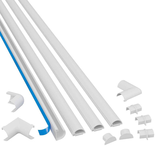 D-Line: 4 x 1m Half Round Cable Trunking Kit 20x10mm + Accessories: White