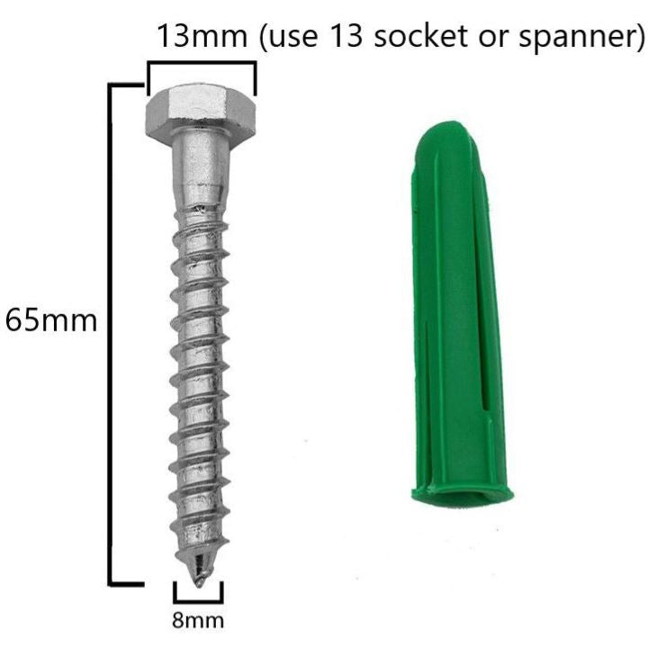 10 X Coach Screws Galvanized (65mm x 8mm) plus 10 X Wall Plugs combo.