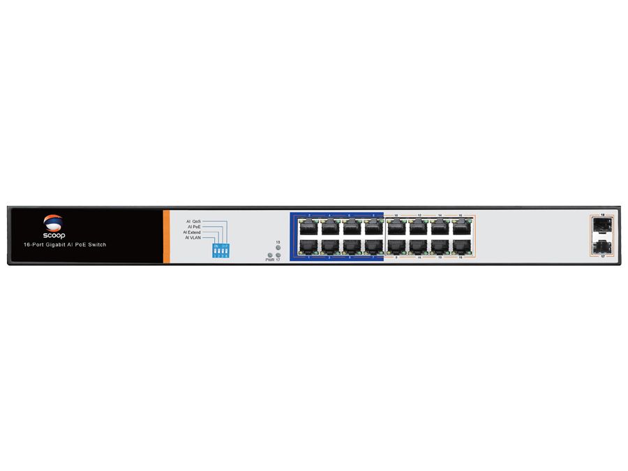 Scoop 16 Port Gigabit AI PoE 150W 2SFP Switch