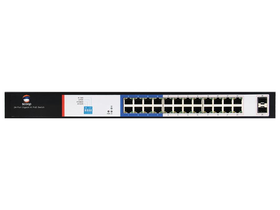Scoop 24 Port Gigabit AI PoE 250W 2SFP Switch