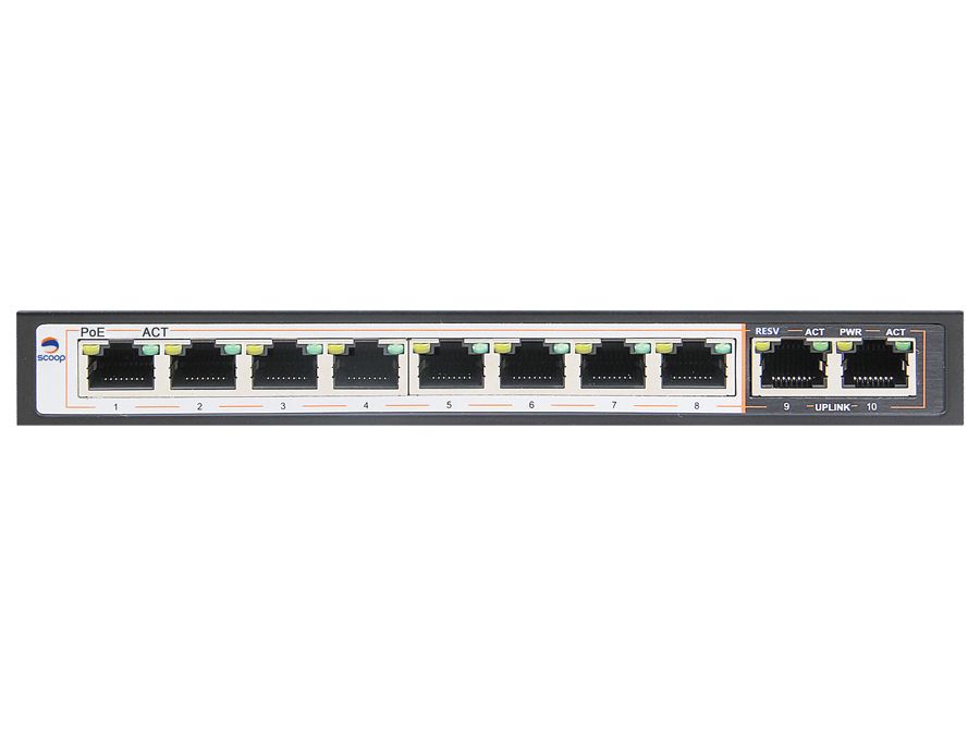 Scoop 8 Port Fast Ethernet AI PoE 96W 2 Gigabit Switch